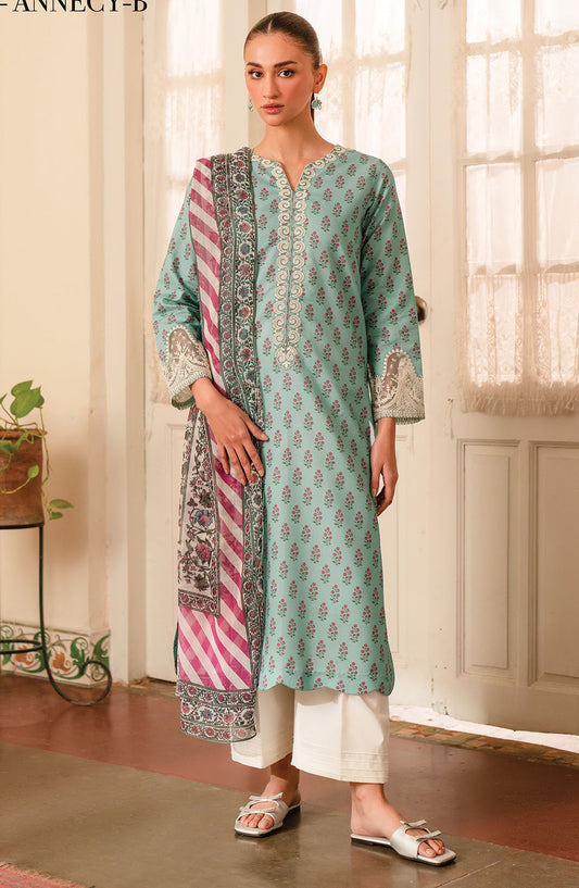 Xenia Embroidered Lawn Unstitched 3 Piece Suit - Annecy B - XF25SA - Blue - Summer Collection