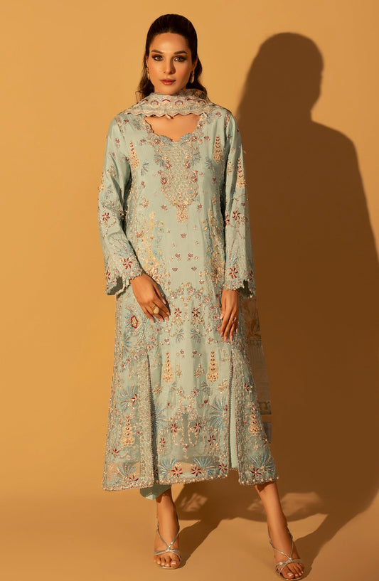 Aylin Luxury Embroidered Raw Silk Unstitched 3 Piece Suit - 08 Blue Mist - AYL26SL - Light Blue - Festive Collection