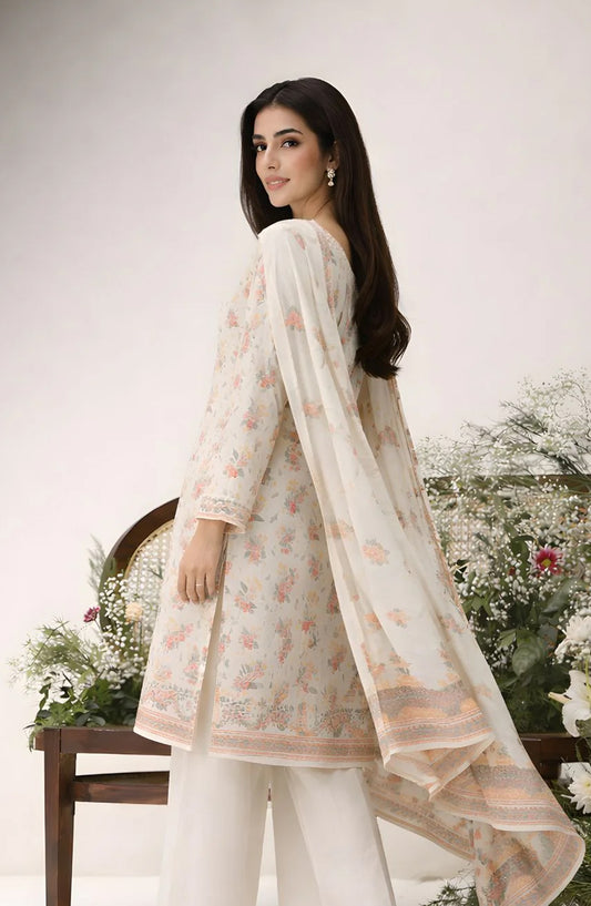Ayla Printed Lawn Jacquard Stitched 3 Piece Suit - Gul-e-Narma - AY26ED - Cream - Eid Collection