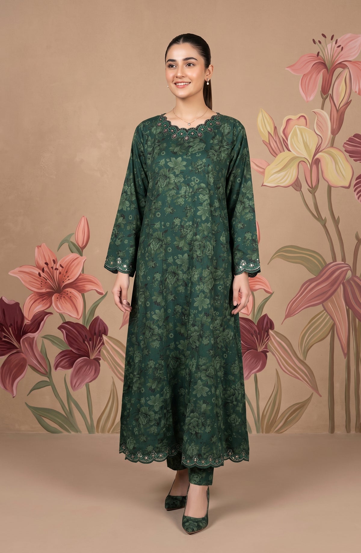 Kashf by Amna Khadija Embroidered Staple Stitched 2 Piece Suit - D-6332 - TF26KF - Green - Fancy Collection