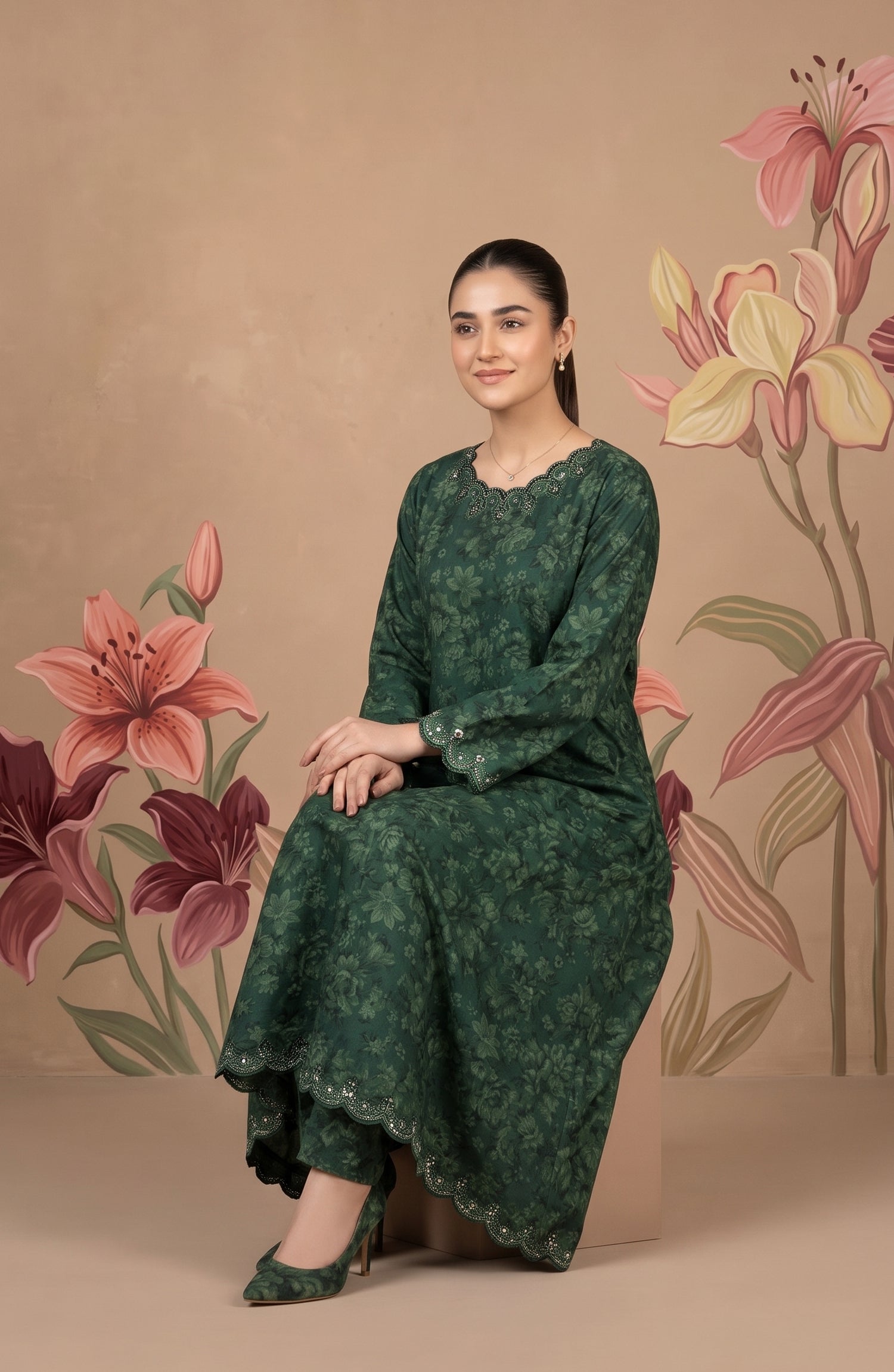 Kashf by Amna Khadija Embroidered Staple Stitched 2 Piece Suit - D-6332 - TF26KF - Green - Fancy Collection