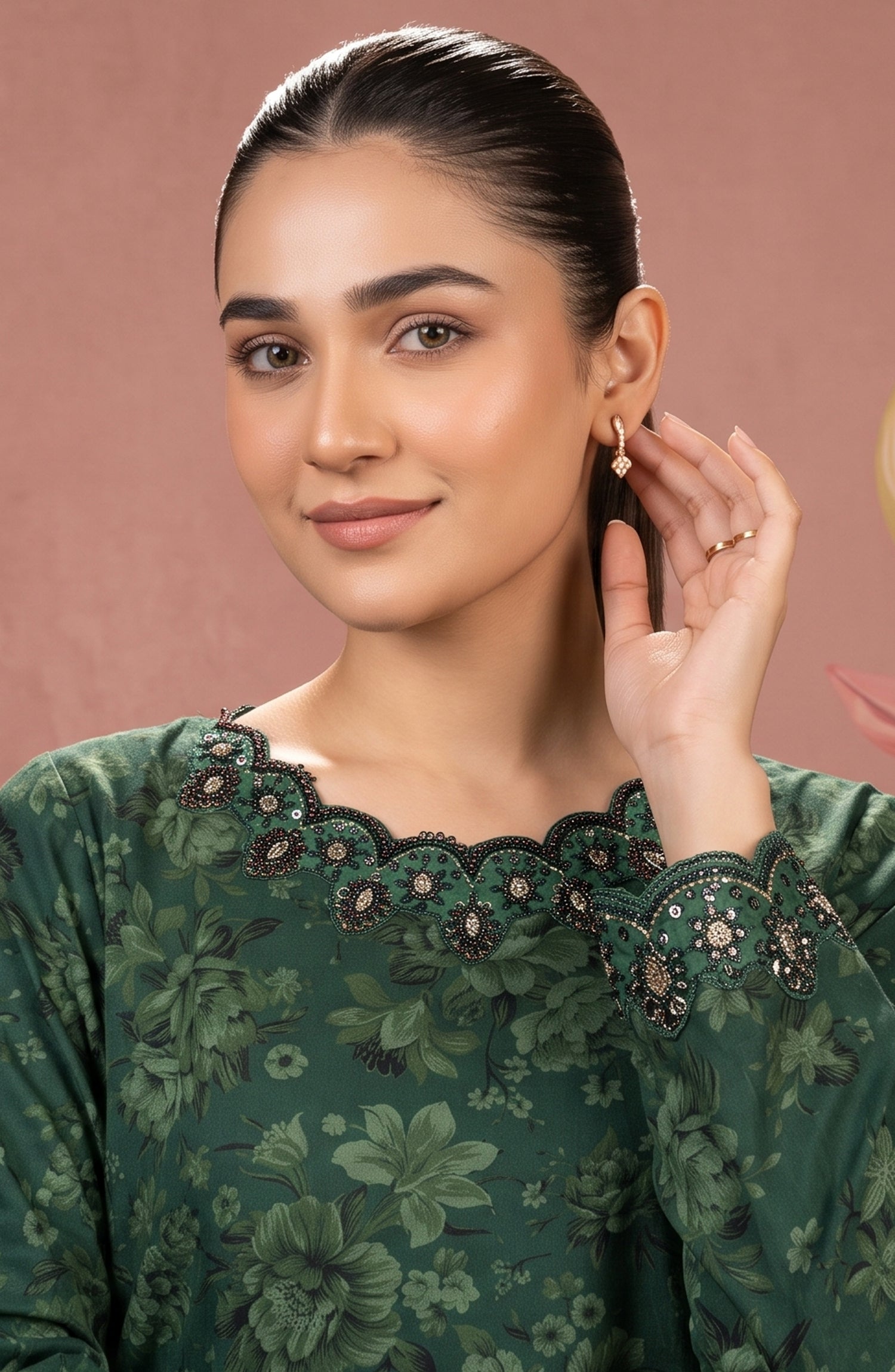 Kashf by Amna Khadija Embroidered Staple Stitched 2 Piece Suit - D-6332 - TF26KF - Green - Fancy Collection