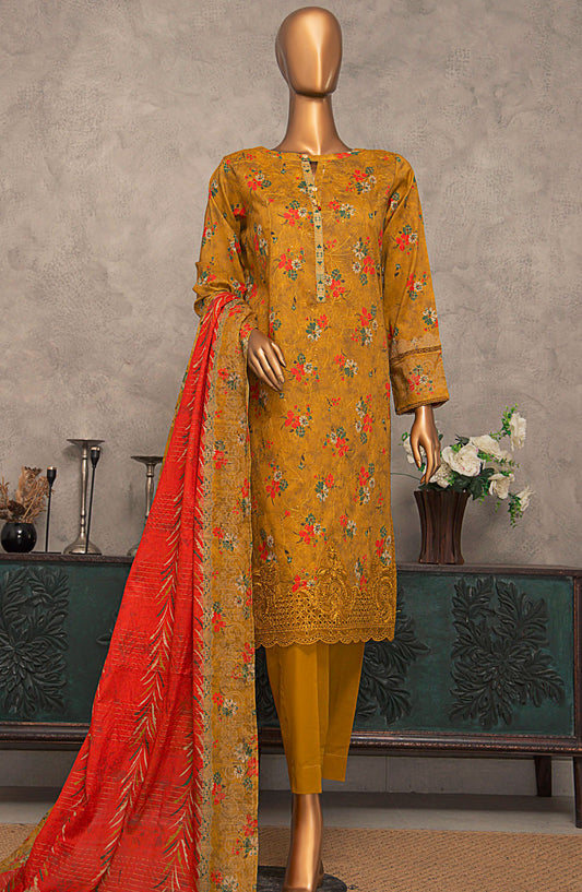 Meenakari by HZ Textile Embroidered Lawn Unstitched 3 Piece Suit - D-243 - HZ25MNK - Mustard - Summer Collection