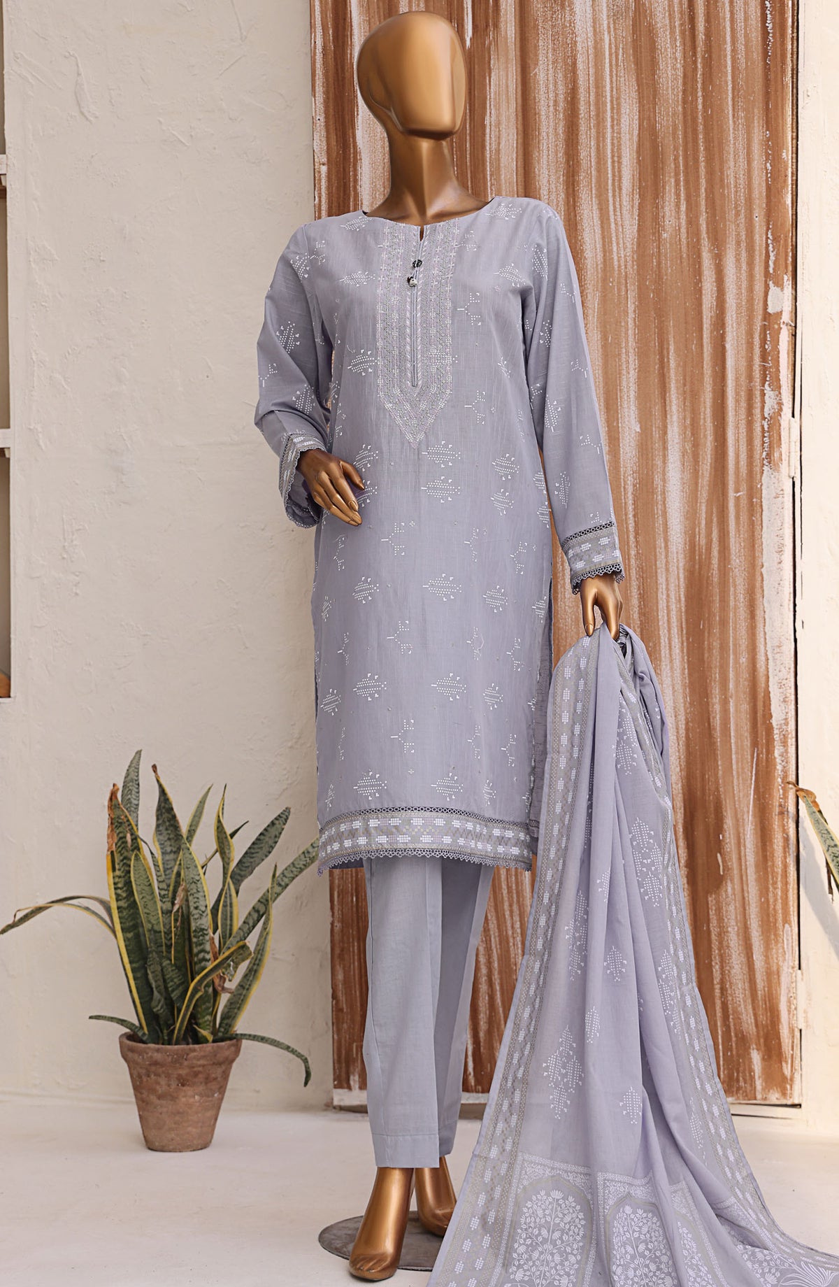 HZ Textile Embroidered Lawn Unstitched 3 Piece Suit - ES-18 - HZ25EESL - Grey - Summer Collection