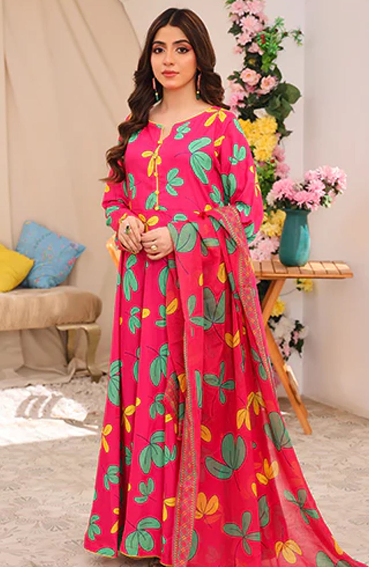 Bloom by Nazmina Printed Lawn Stitched 3 Piece Suit - Evanescent (LD-47) - NZM25BL - Pink - Summer Collection