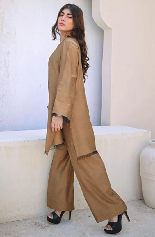 Zauk Casual Khadi Cotton Kurti - Golden - ZK25CC - Brown - Casual Collection