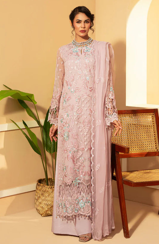 Nikhaar by Lavish Premium Embroidered Chiffon Unstitched 3 Piece Suit - Queen Pink - LP25NIK - Pink - Formal Collection
