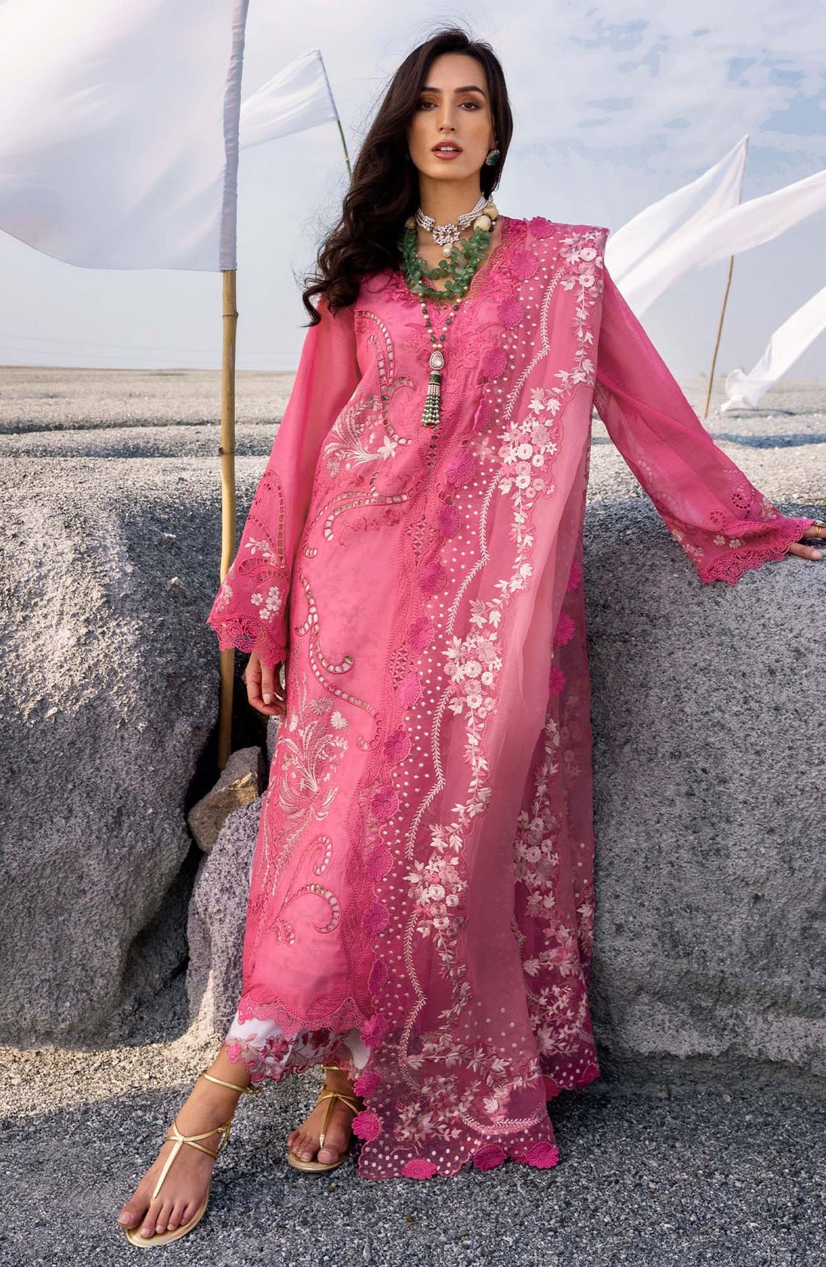 Saira Shakira Embroidered Lawn Unstitched 3 Piece Suit - SAMARA-B - SSK25L - Pink - Summer Collection