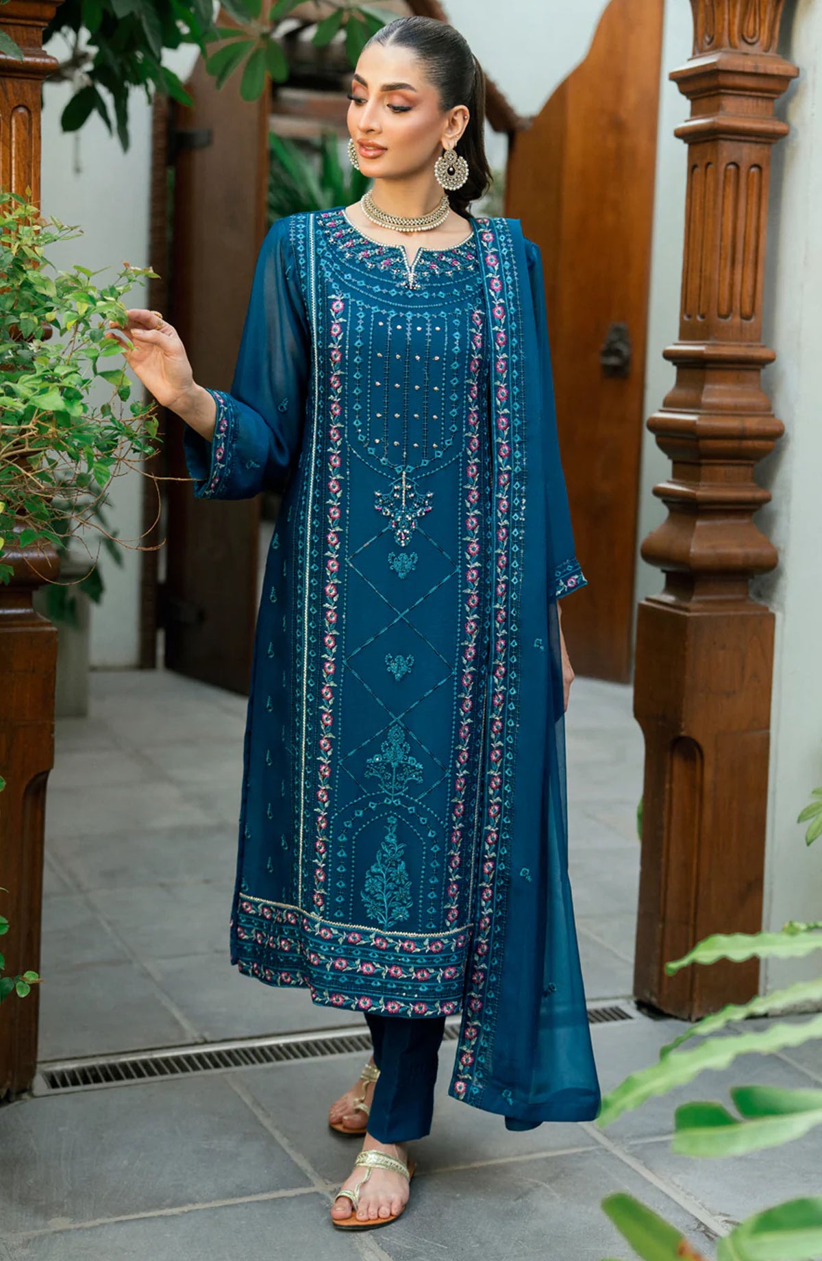 Morbagh by Shamooz Embroidered Chiffon Stitched 3 Piece Suit - Sem-0841 - SMZ25MFC - Blue - Festive Collection