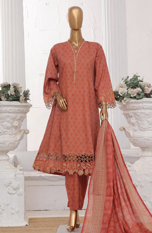 Bin Saeed Embroidered Lawn Stitched 3 Piece Frock - SM-358 - BS25LFV3 - Pink - Summer Collection