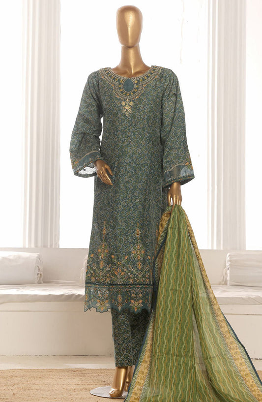 Bin Saeed Embroidered Lawn Stitched 3 Piece Frock - SM-787 - BS25LFV2 - Green - Summer Collection