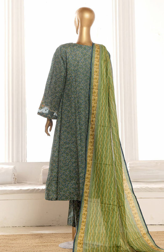 Bin Saeed Embroidered Lawn Stitched 3 Piece Frock - SM-787 - BS25LFV2 - Green - Summer Collection