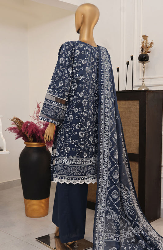 HZ Textile Printed Lawn Stitched 3 Piece Suit - SSP-3P-020 Midnight Blue - HZ25FHGE - Blue - Eid Collection