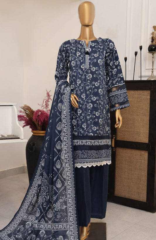 HZ Textile Printed Lawn Stitched 3 Piece Suit - SSP-3P-020 Midnight Blue - HZ25FHGE - Blue - Eid Collection