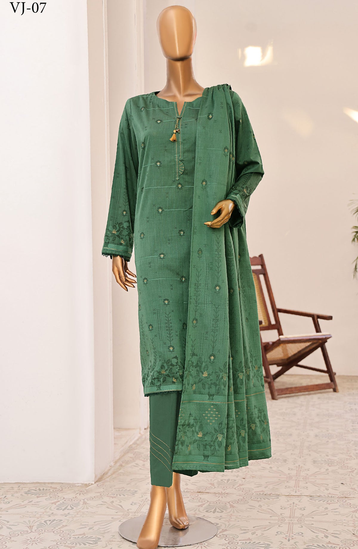 Valencia by HZ Textile Printed Jacquard Unstitched 3 Piece Suit - VJ-07 - HZ25VJ - Green - Summer Collection