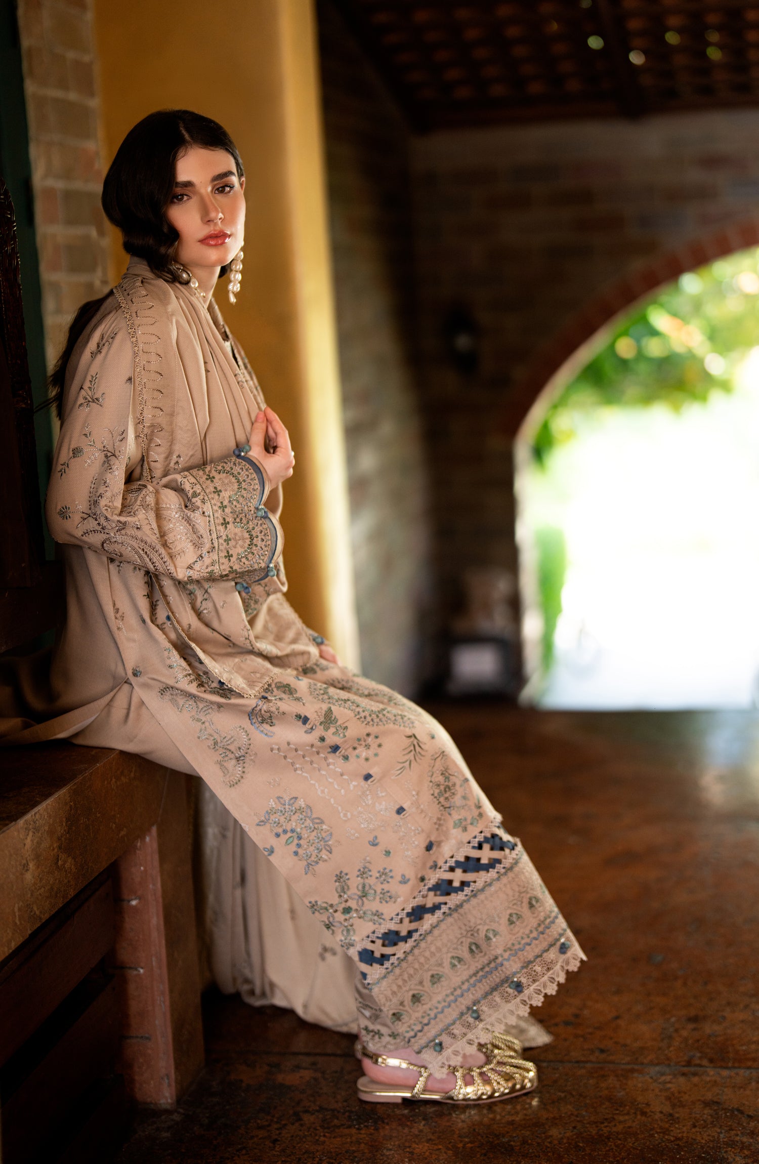 Florent Serenity Embroidered Dobby Unstitched 3 Piece Suit - 09 Aurea - FL26SNT - Beige - Winter Collection