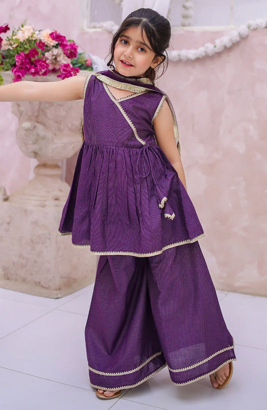 3 Piece Purple Embroidered Maysuri Sharara - 10830-Prpl - MOD26MT - Festive Collection