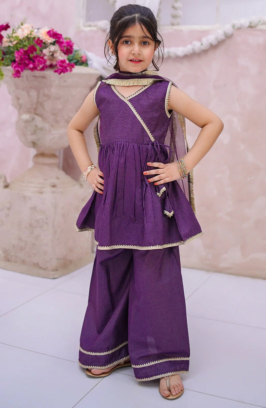 3 Piece Purple Embroidered Maysuri Sharara - 10830-Prpl - MOD26MT - Festive Collection