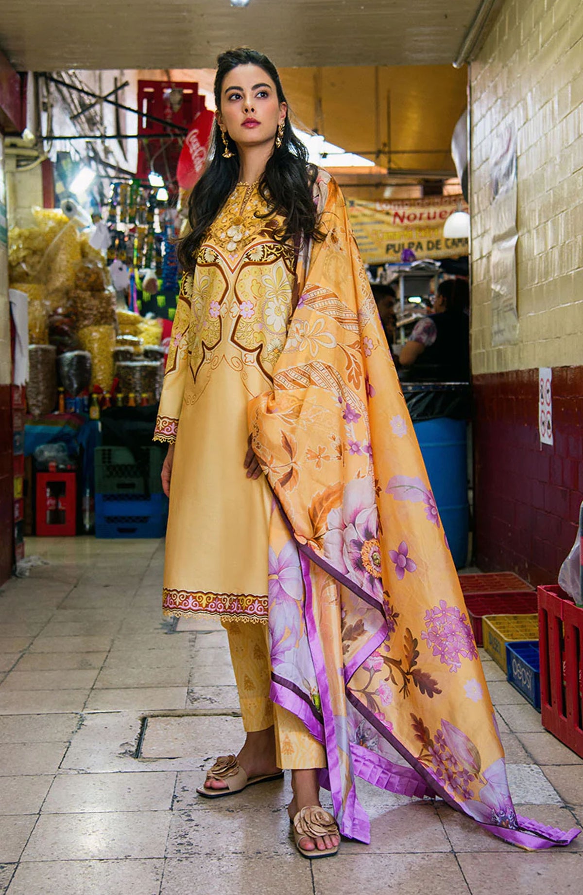 Hemline by Mushq Embroidered Lawn Unstitched 3 Piece Suit - Blossing Almond - MQ25LDHP - Yellow - Summer Collection