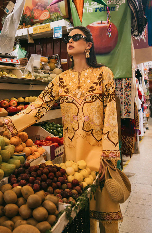 Hemline by Mushq Embroidered Lawn Unstitched 3 Piece Suit - Blossing Almond - MQ25LDHP - Yellow - Summer Collection