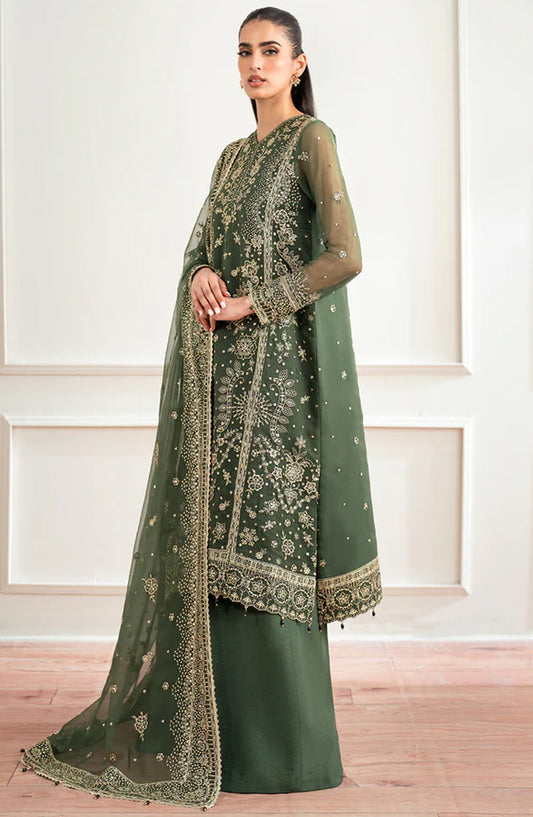 Farasha Luxury Essence Formals Embroidered Chiffon Unstitched 3 Piece Suit - Muted Moss - FSH25EF - Green - Festive Collection