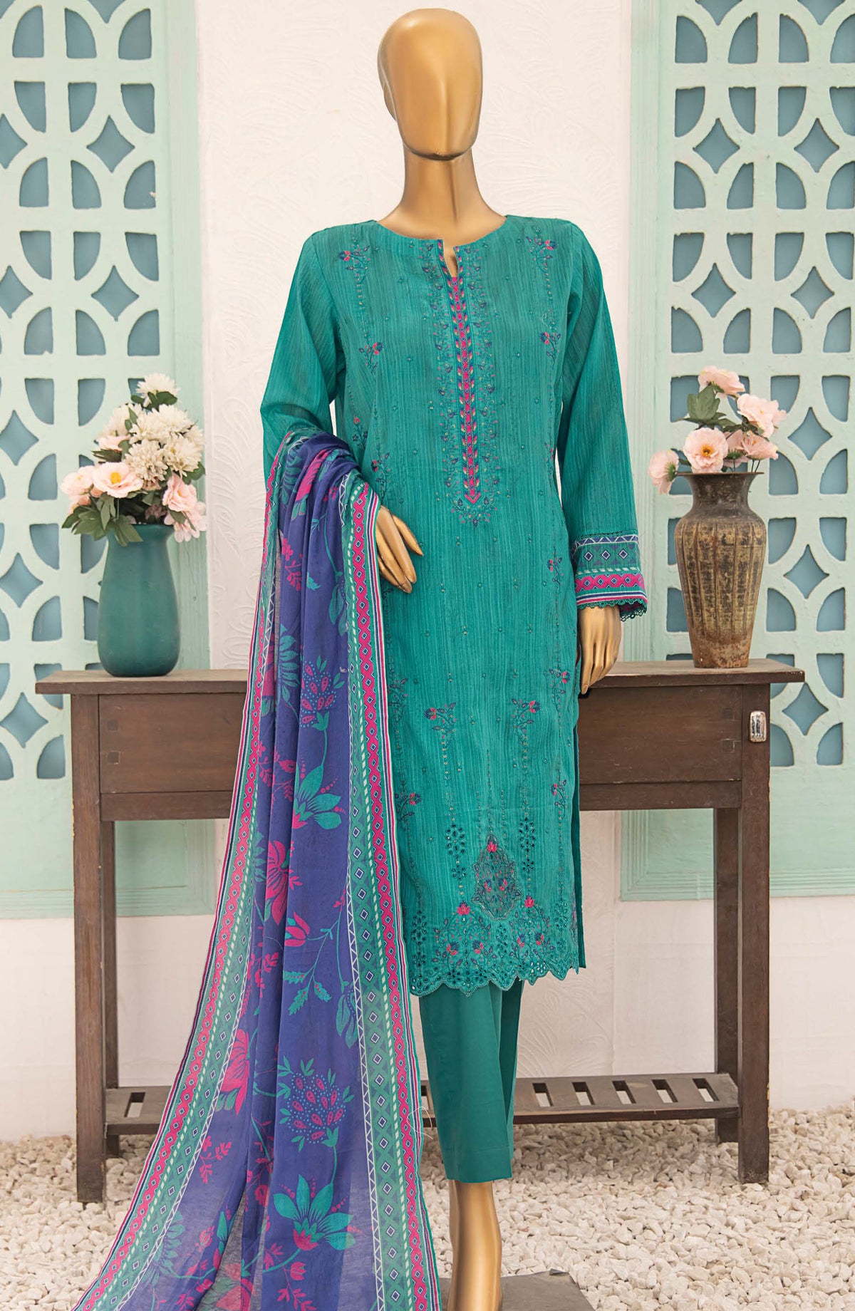 Vital by HZ Textile Embroidered Lawn Unstitched 3 Piece Suit - VEC-219 - HZ25VEBD - Sea Green - Summer Collection