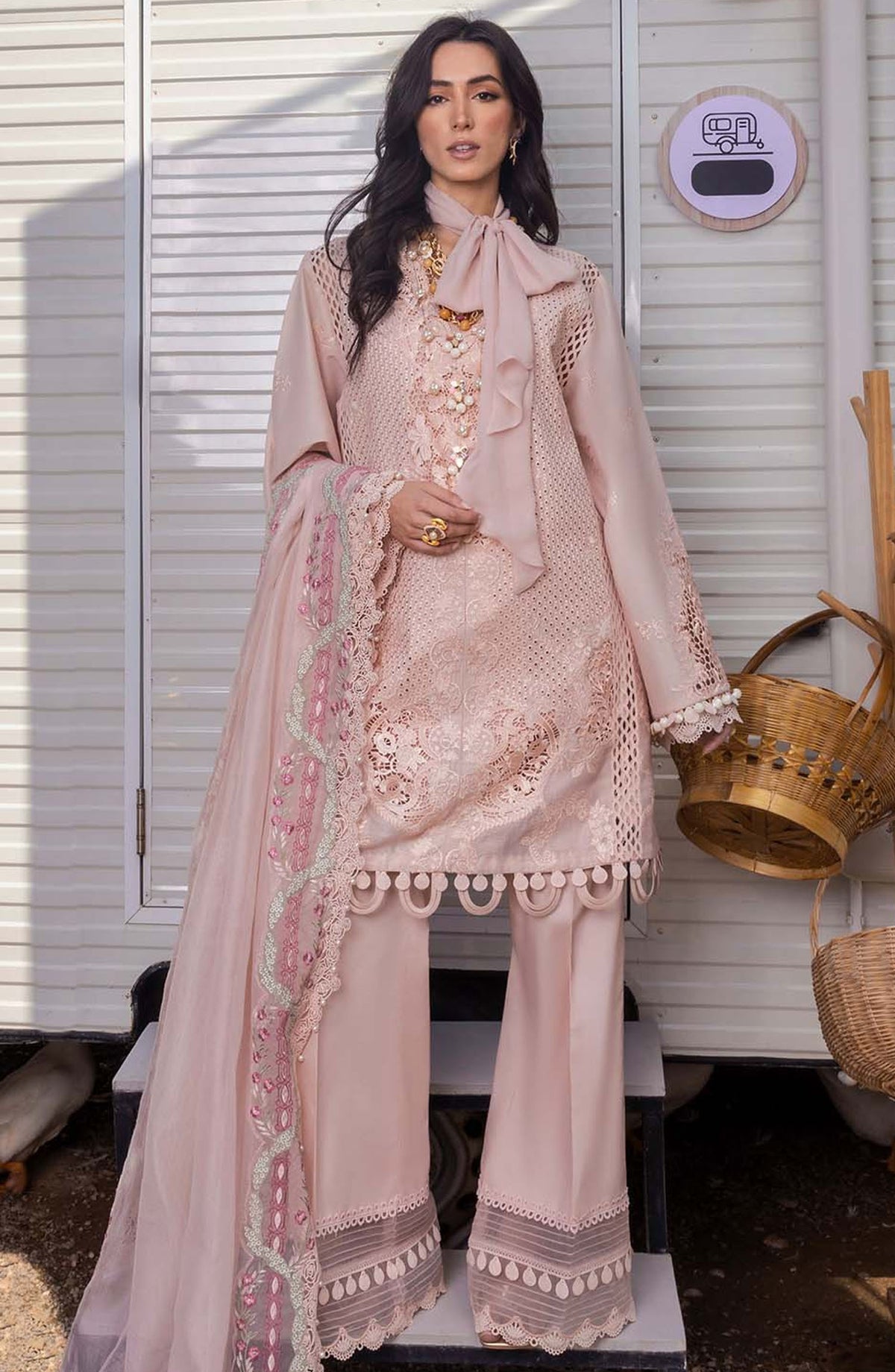 Saira Shakira Embroidered Lawn Unstitched 3 Piece Suit - LEYLA-A - SSK25L - Pink - Summer Collection