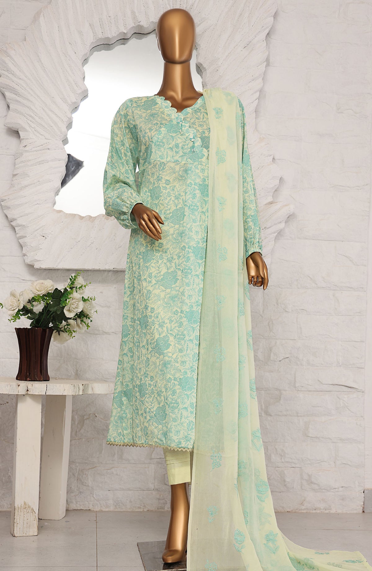 HZ Textile Printed Lawn Unstitched 3 Piece Suit - MBE-1021 - HZ25MEBE - Green - Summer Collection