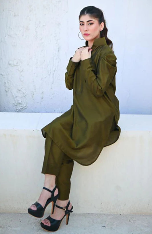 Zauk Casual Khadi Cotton Kurti - Moss Green - ZK25CC - Green - Casual Collection