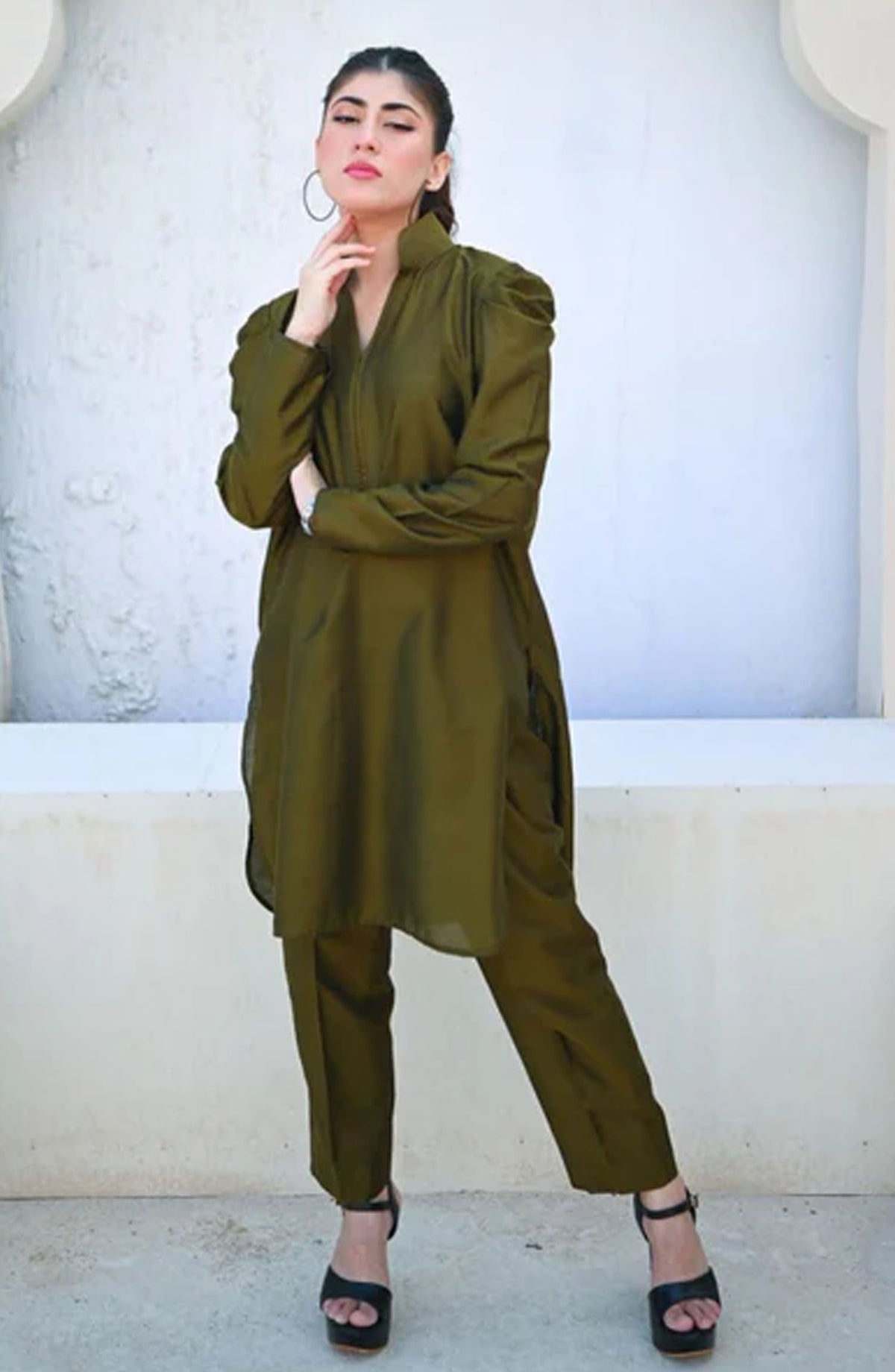 Zauk Casual Khadi Cotton Kurti - Moss Green - ZK25CC - Green - Casual Collection