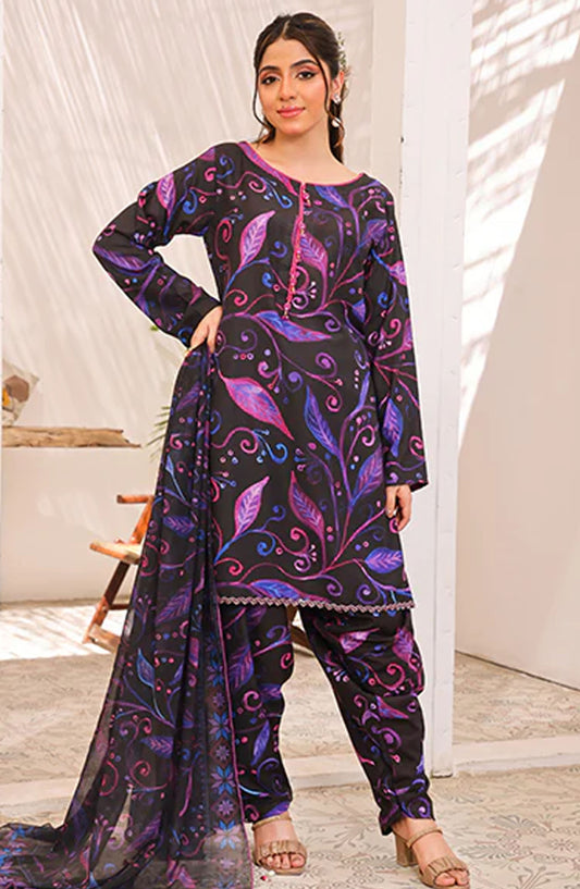 Bloom by Nazmina Printed Lawn Stitched 3 Piece Suit - Move Affairs (LD-54) - NZM25BL - Black - Summer Collection