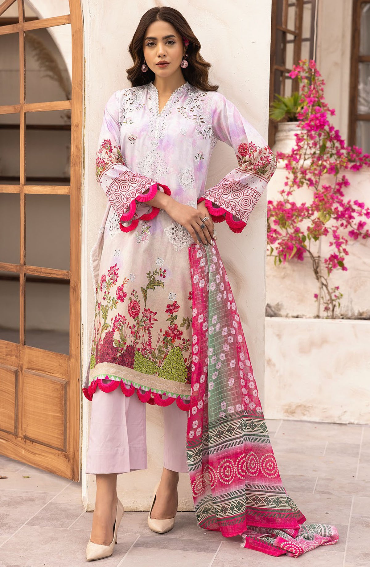 Phoolnagar by NUR Embroidered Lawn Unstitched 3 Piece Suit - NP-09 - NUR25PN - Pink - Summer Collection
