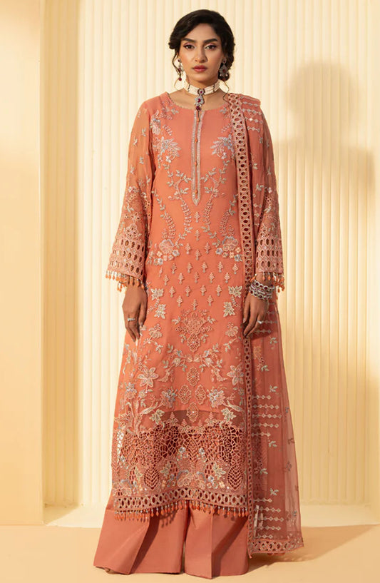 Nikhaar by Lavish Premium Embroidered Chiffon Unstitched 3 Piece Suit - Petite Orchid - LP25NIK - Peach - Formal Collection