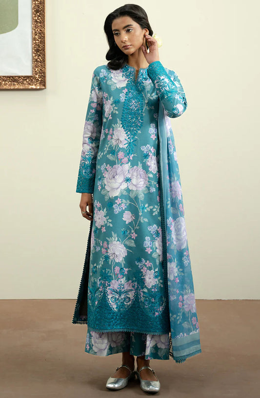 Ayzel Embroidered Lawn Unstitched 3 Piece Suit - Rosella - AY25TBM - Blue - Summer Collection