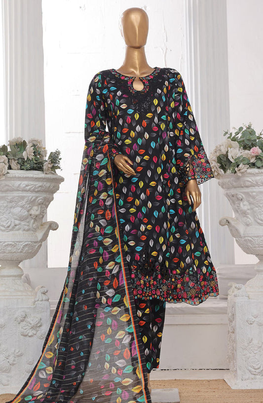 Bin Saeed Embroidered Lawn Stitched 3 Piece Frock - SM-620 - BS25LFV3 - Black - Summer Collection