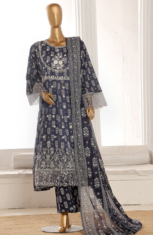 Bin Saeed Embroidered Lawn Stitched 3 Piece Frock - SM-802 - BS25LFV2 - Blue - Summer Collection