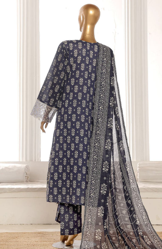 Bin Saeed Embroidered Lawn Stitched 3 Piece Frock - SM-802 - BS25LFV2 - Blue - Summer Collection