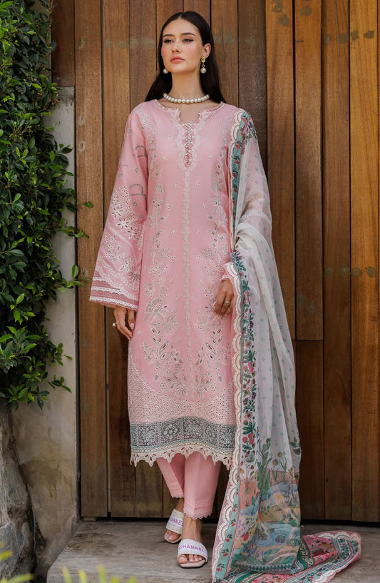 Xenia Embroidered Lawn Unstitched 3 Piece Suit - Turin - XF25LL - Pink - Summer Collection