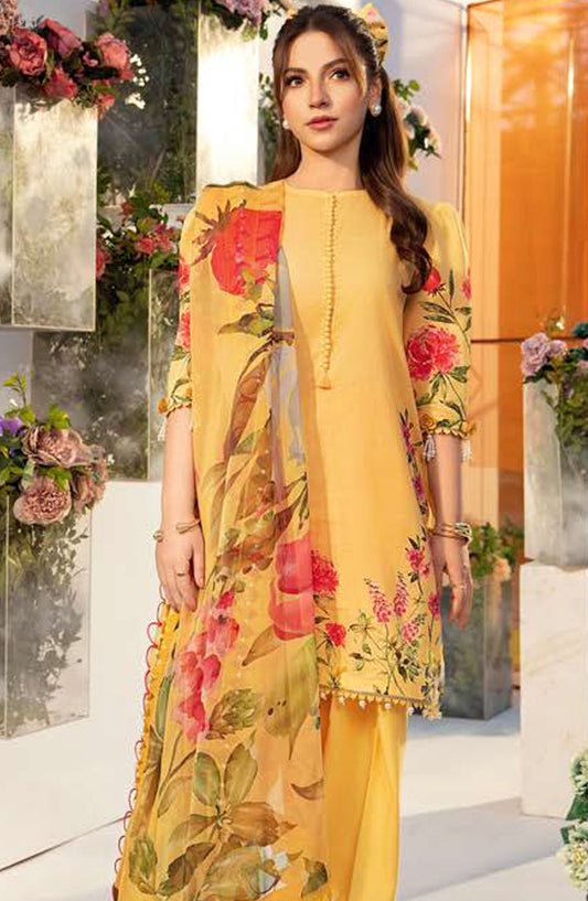 Maria B Embroidered Lawn Unstitched 3 Piece Suit - D-01 A - MB25MB - Yellow - Summer Collection