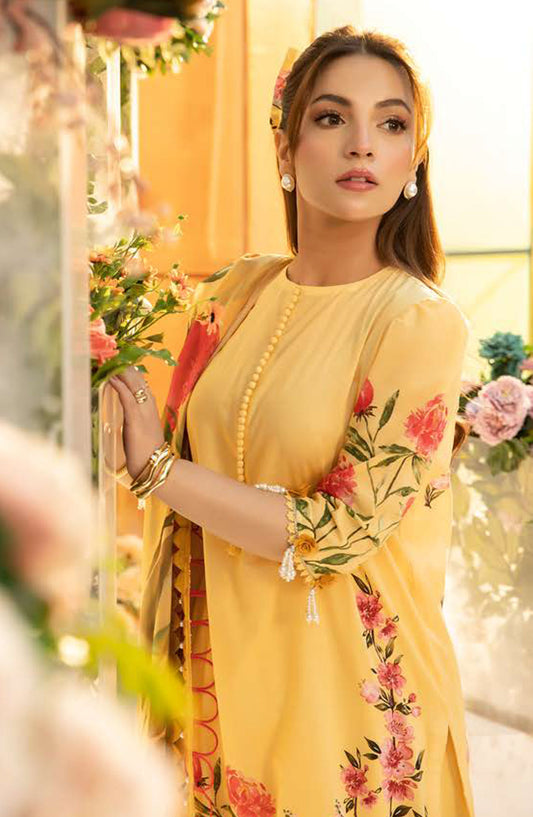 Maria B Embroidered Lawn Unstitched 3 Piece Suit - D-01 A - MB25MB - Yellow - Summer Collection