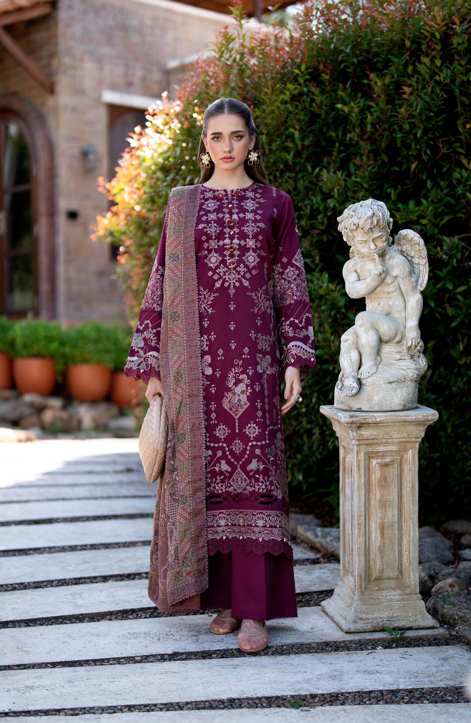 Florent Serenity Embroidered Dobby Unstitched 3 Piece Suit - 10 Rania - FL26SNT - Purple - Winter Collection