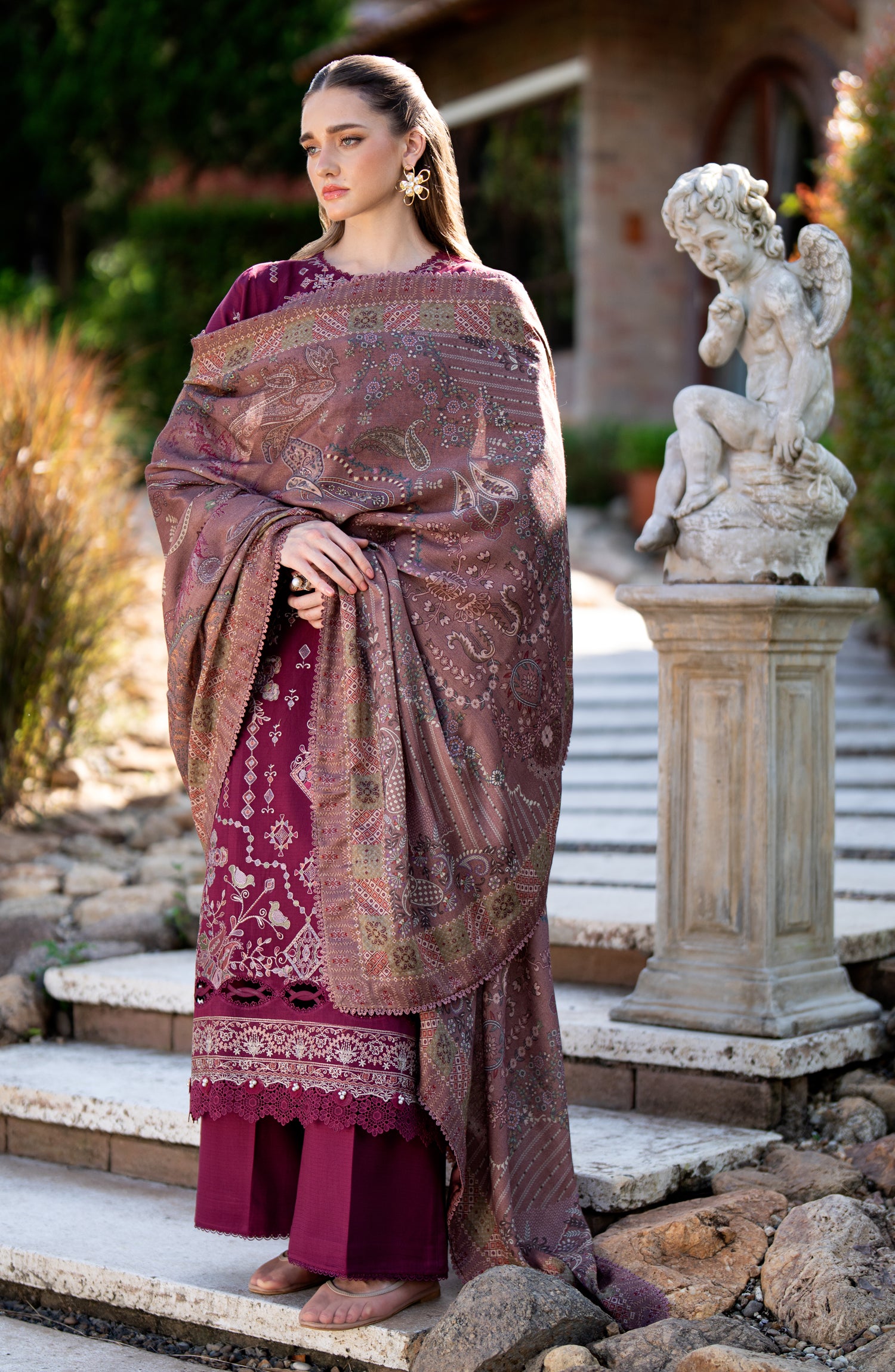 Florent Serenity Embroidered Dobby Unstitched 3 Piece Suit - 10 Rania - FL26SNT - Purple - Winter Collection