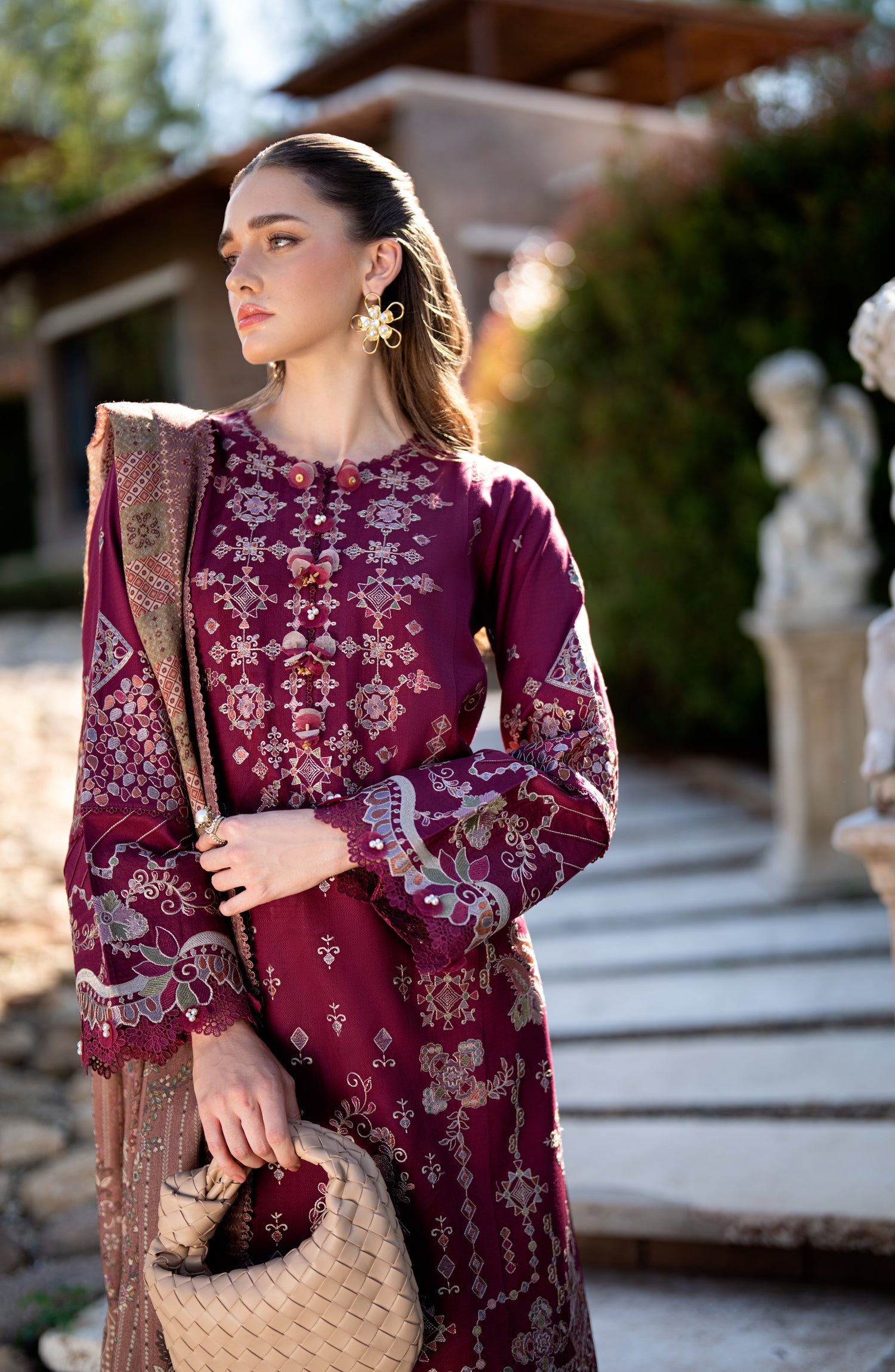 Florent Serenity Embroidered Dobby Unstitched 3 Piece Suit - 10 Rania - FL26SNT - Purple - Winter Collection