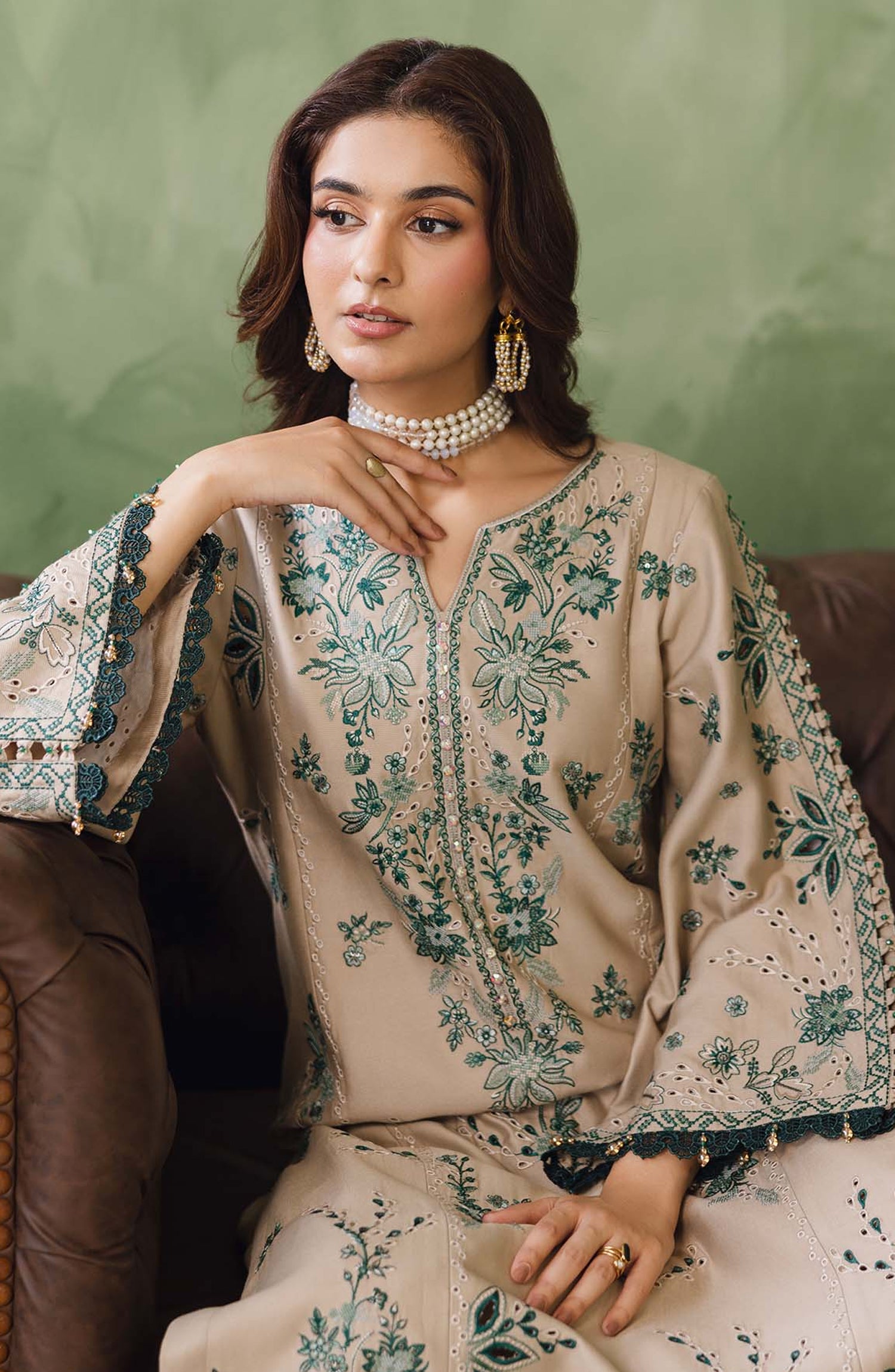 Peridot Embroidered Cotray Unstitched 3 Piece Suit - 594-A - PT26WT - Beige - Winter Collection