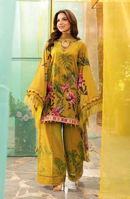 Maria B Embroidered Lawn Unstitched 3 Piece Suit - D-10 A - MB25MB - Yellow - Summer Collection