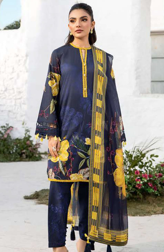 Maria B Embroidered Lawn Unstitched 3 Piece Suit - D-10 B - MB25MB - Blue - Summer Collection