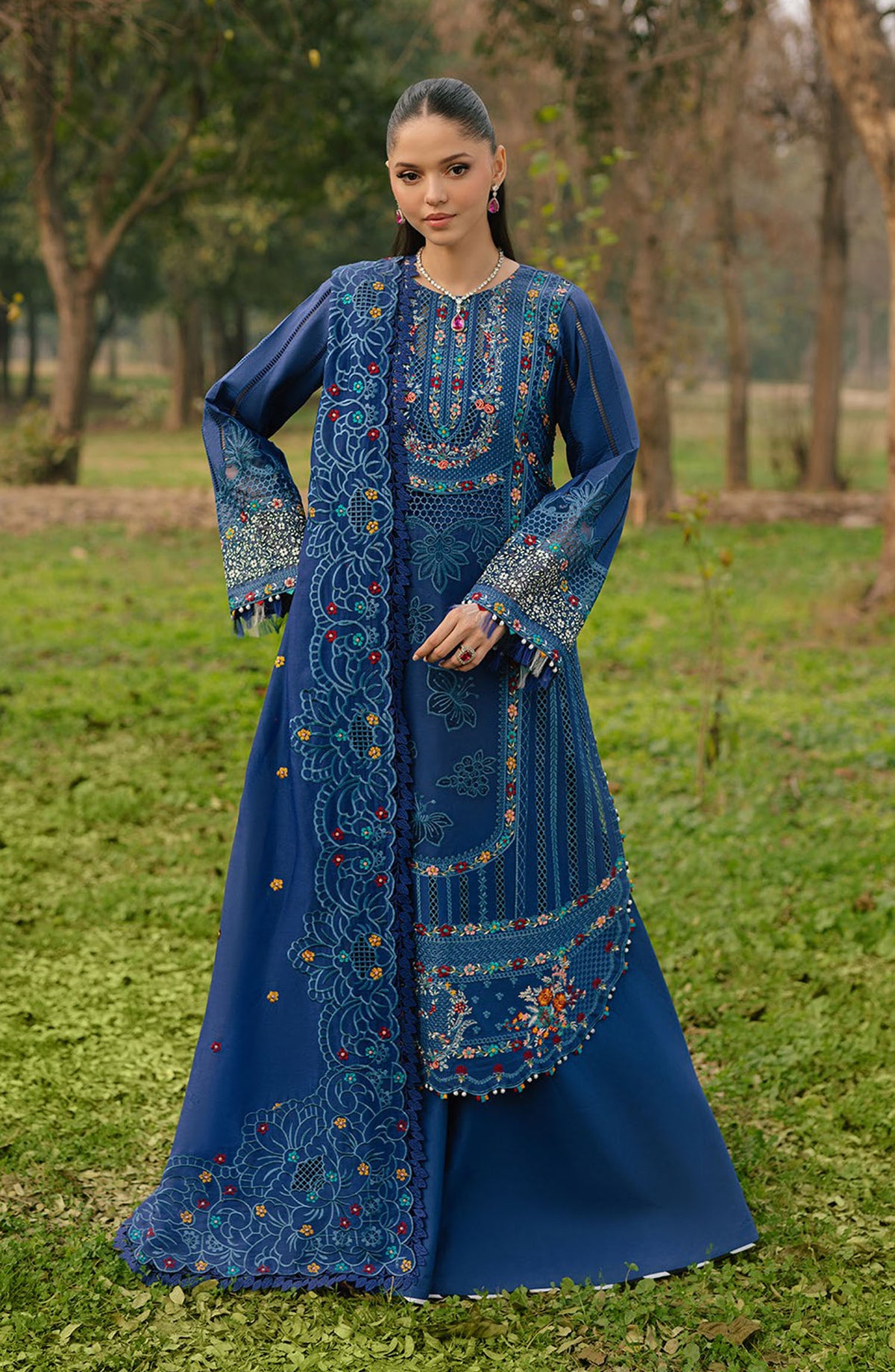 Freesia by Bin Ilyas Embroidered Lawn Unstitched 3 Piece Suit - D-102 B - BL25FRL - Blue - Summer Collection