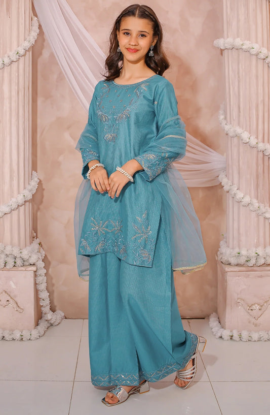 3 Piece Blue Embroidered Maysuri Suit - 10665-Blu - MOD26MT - Festive Collection