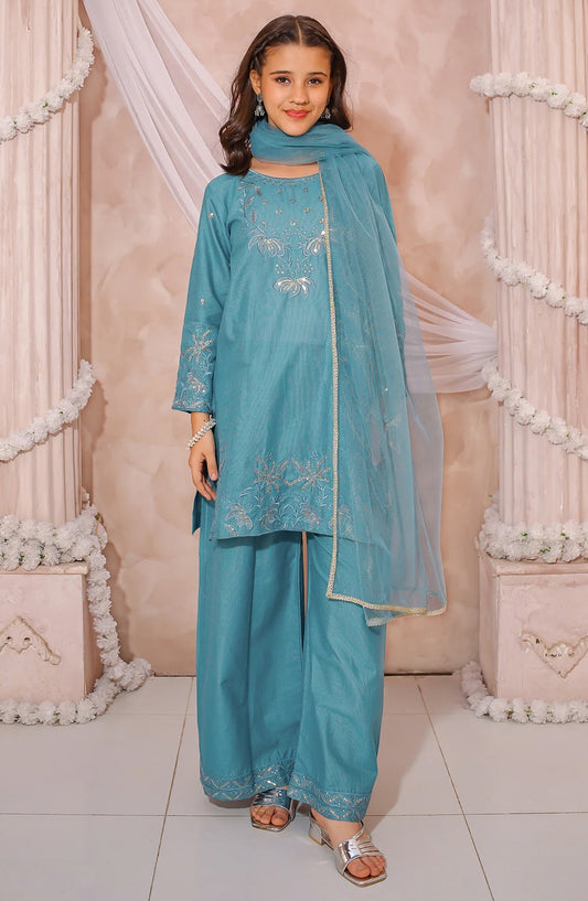 3 Piece Blue Embroidered Maysuri Suit - 10665-Blu - MOD26MT - Festive Collection