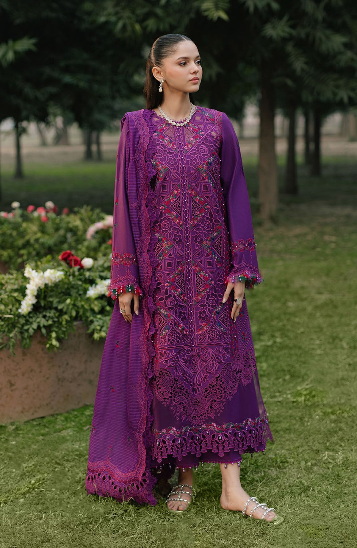Freesia by Bin Ilyas Embroidered Lawn Unstitched 3 Piece Suit - D-105 B - BL25FRL - Purple - Summer Collection